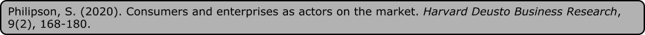 Philipson, S. (2020). Consumers and enterprises as actors on the market. Harvard Deusto Business Research, 9(2), 168-180.